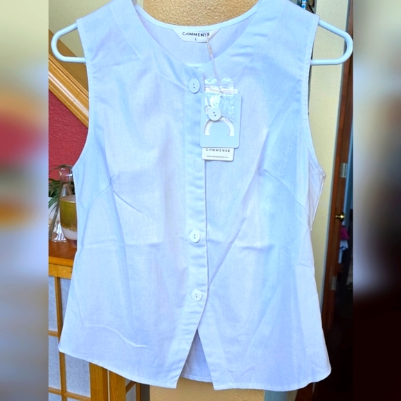 Commense Tops - NWT Commense Linen Blends Button Up Tank Blouse in White Size Large